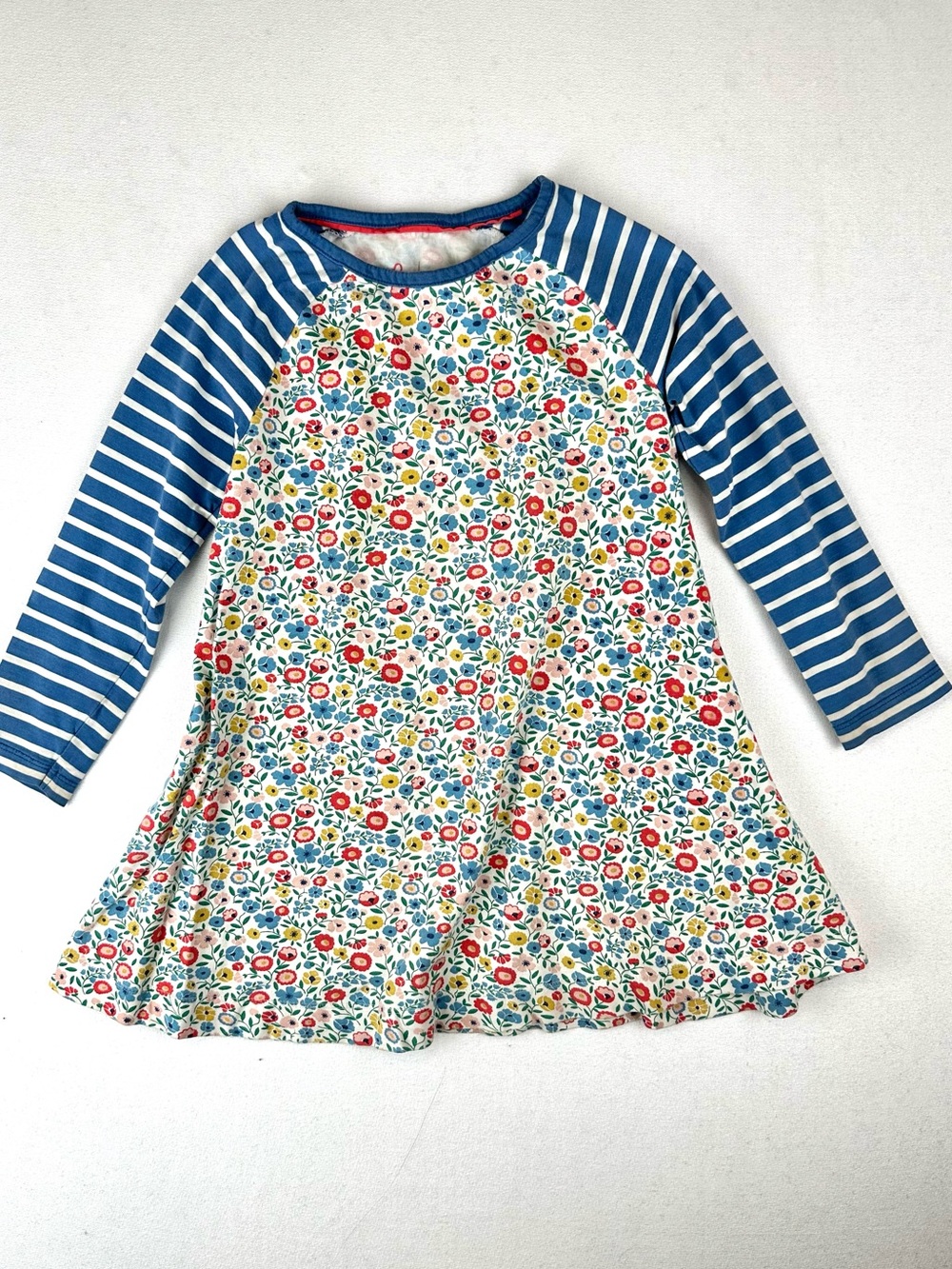 Mini Boden Raglan Floral Stripe Dress Long Sleeve